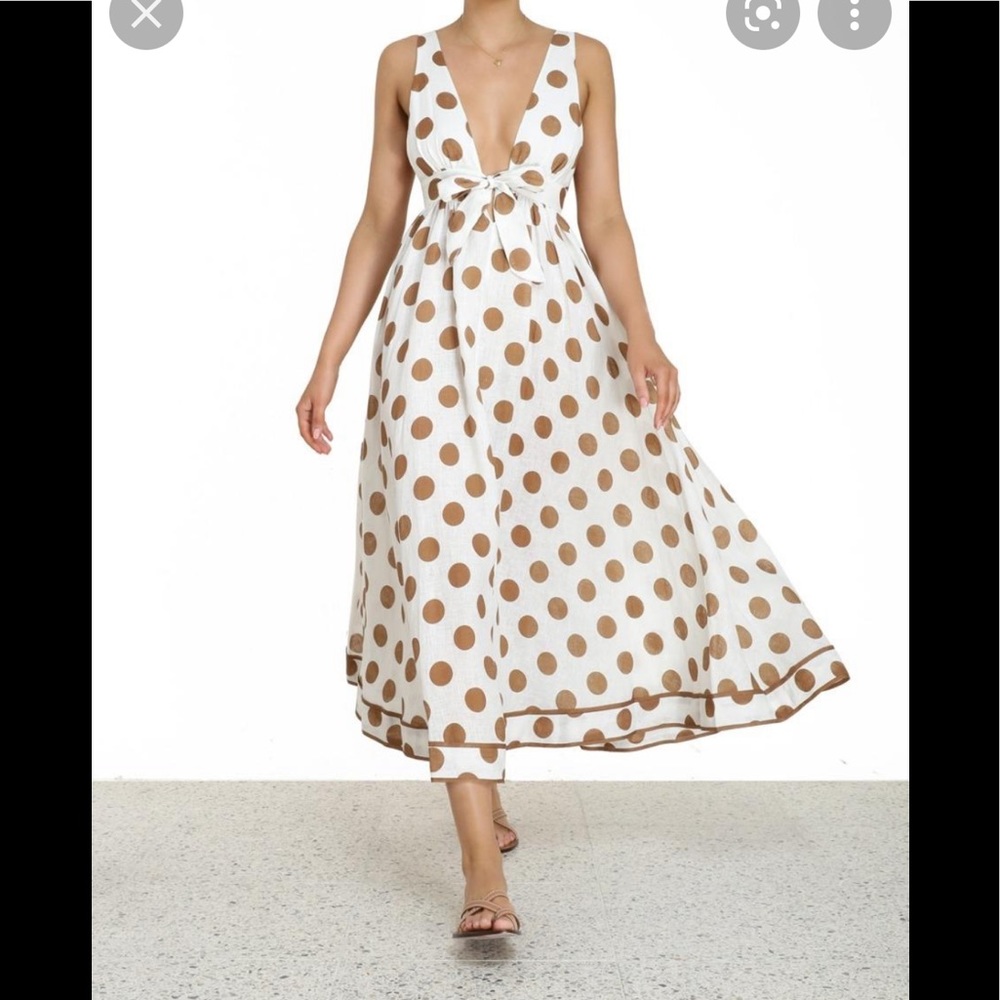 Polka Dot Maxi Dress in White and Brown